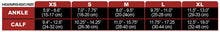 CSX 15-20 mmHg Purple on Black Compression Calf Sleeves Size Chart