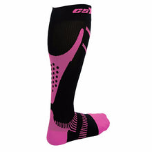 Rear View of CSX 15-20 mmHg Pink on Black Compression Socks