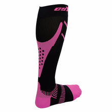 Rear View of CSX 20-30 mmHg Pink on Black Compression Socks