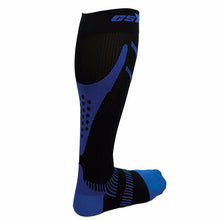 Rear View of CSX 15-20 mmHg Royal Blue on Black Compression Socks