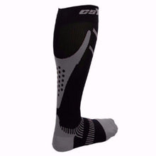 Rear View of CSX 15-20 mmHg Silver on Black Compression Socks