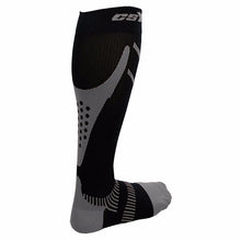 Rear View of CSX 20-30 mmHg Silver on Black Compression Socks