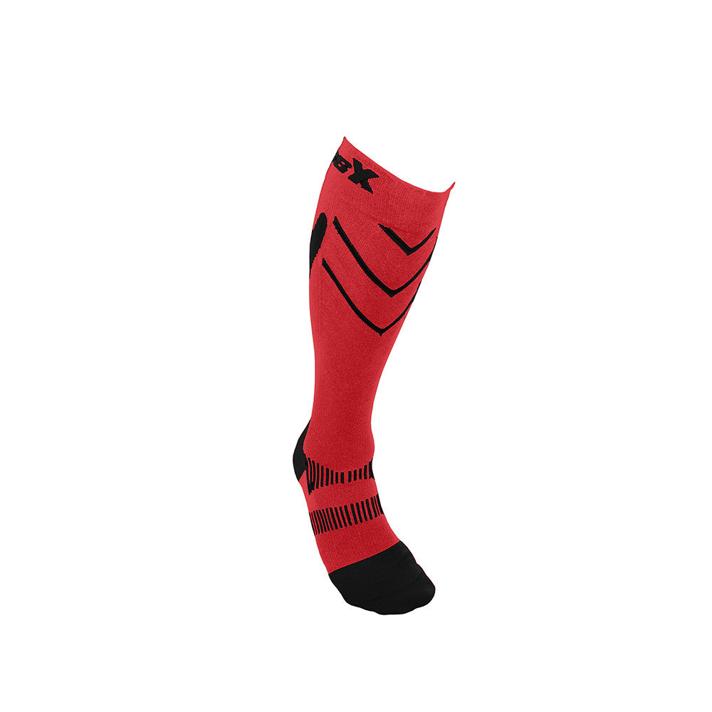 Front View of CSX 15-20 mmHg Black on Red Compression Socks