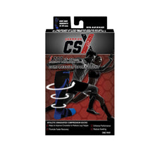 CSX 15-20 mmHg Royal Blue on Black Compression Socks Packaging