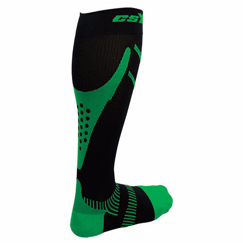 Rear View of CSX 15-20 mmHg Green on Black Compression Socks