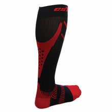 Rear View of CSX 15-20 mmHg Red on Black Compression Socks
