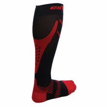 Rear View of CSX 20-30 mmHg Red on Black Compression Socks