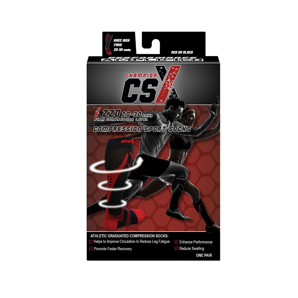 CSX Compression Socks Red on Black, 20-30 mmHg – Champion CSX